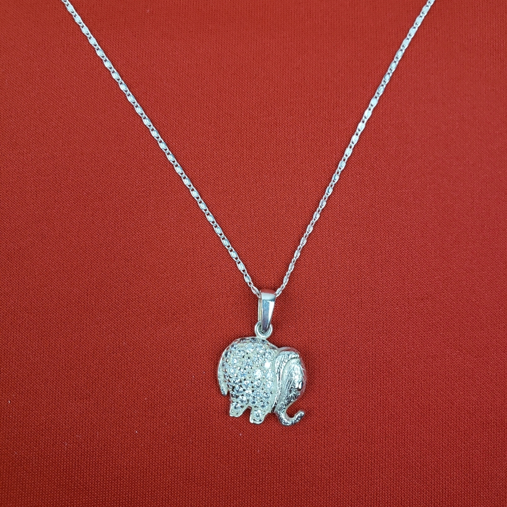 925 sterling silver elephant‎ pendant with zirconia and 925 silver chain